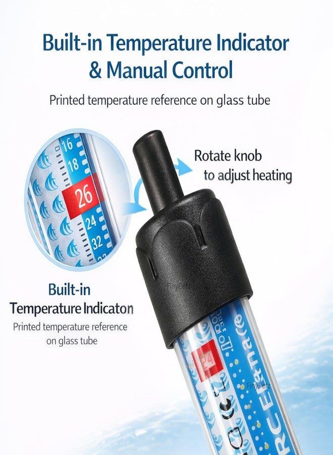 سخان حوض أسماك FinyPetz بقوة 25 واط | سخان مياه لحوض أسماك زجاجي قابل للغمر بالكامل مع تحكم قابل للتعديل في درجة الحرارة | مناسب لأحواض المياه العذبة والاستوائية حتى عمق 30 سم - Image 2