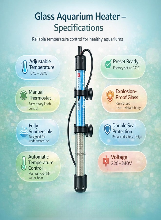 سخان حوض أسماك FinyPetz بقوة 25 واط | سخان مياه لحوض أسماك زجاجي قابل للغمر بالكامل مع تحكم قابل للتعديل في درجة الحرارة | مناسب لأحواض المياه العذبة والاستوائية حتى عمق 30 سم - Image 5