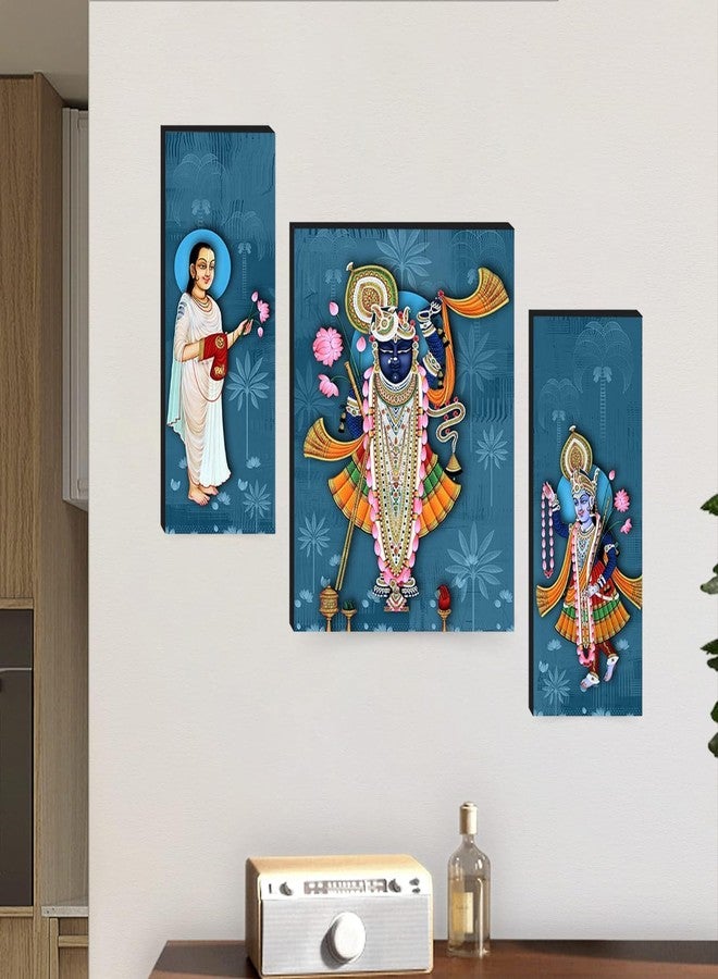 Masstone Lord Shrinathji Yamunaji Mahaprabhuji Paintings | Digital Reprint Paintings for Living Room | Wall Painting for Bedroom | Wall Art for Home Decoration Items | Size: 12x18 Inch | Set of 3 - Image 4