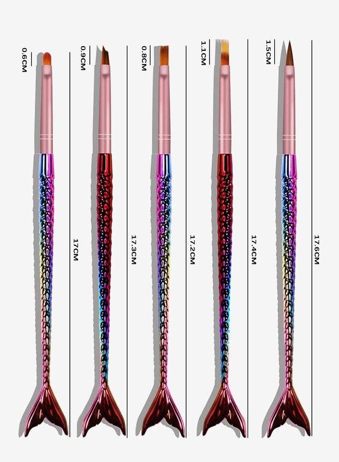 Ruby Face RUBYFACE 5Pcs Acrylic Nail Art Brush Set Mer maid Handle Nail Flower Painting Pen Nail Gradient Brushes UV Gel Builder Manicure DIY Tools - Image 2