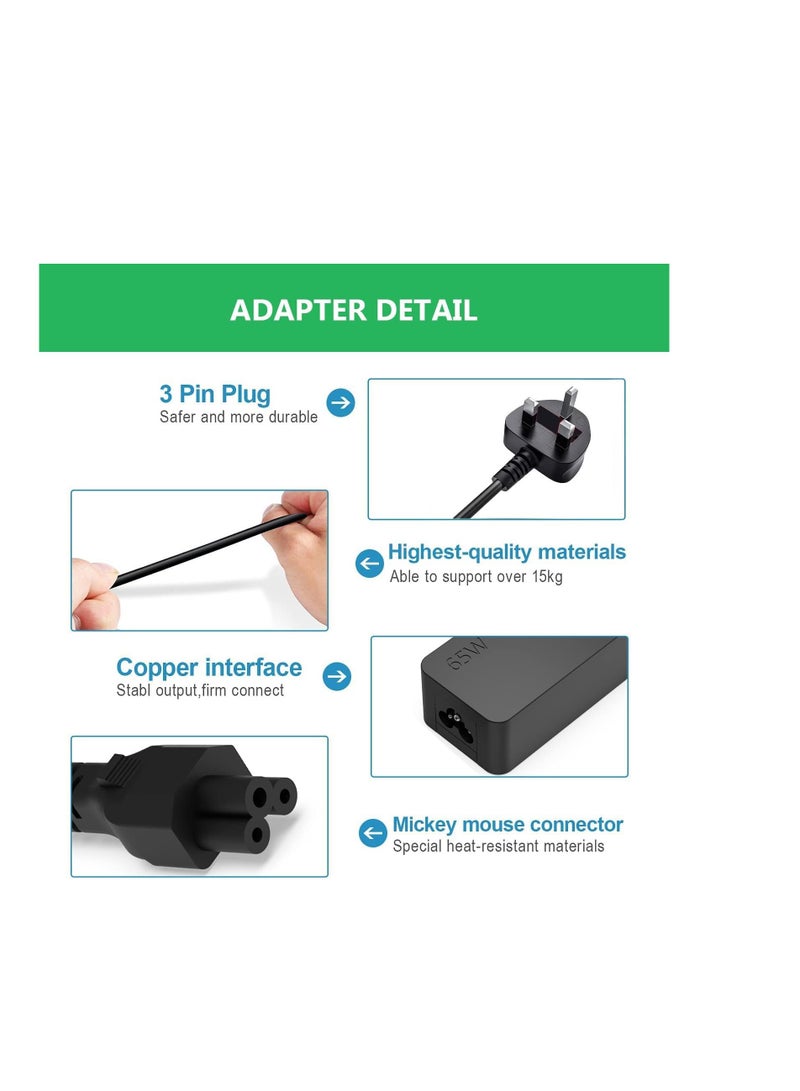 Terabyte 65W USB C Power adapter compatible With Lenovo Think Pad Yoga, HP chrome book, Dell XPS, ASUS, Acer, HUAWEI, Xiaomi, Samsung and more Type C Devices PD wall Laptop Power supply (Type C Charger) - Image 2