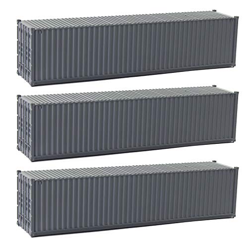 Evemodel 3pcs HO Scale Undecorated 40 ft Shipping Containers 187 Deep Gray Ribbed Side Container C8740DGr - Image 1