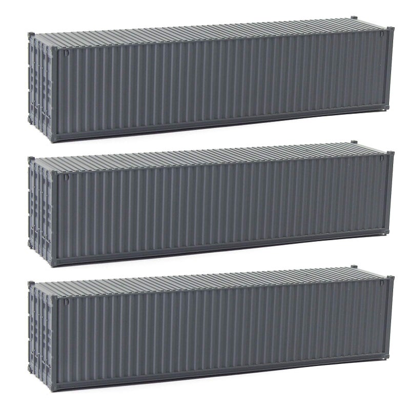 Evemodel 3pcs HO Scale Undecorated 40 ft Shipping Containers 187 Deep Gray Ribbed Side Container C8740DGr - Image 2