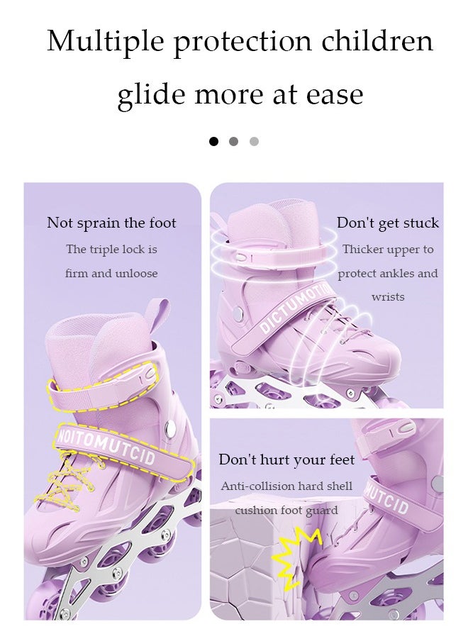 Kids inline skating shoes, outdoor and indoor roller boots, adjustable size, with LED illuminated wheels and backpack, suitable for boys and girls aged 3 to 7, purple (S, suitable for sizes 26 to 29)