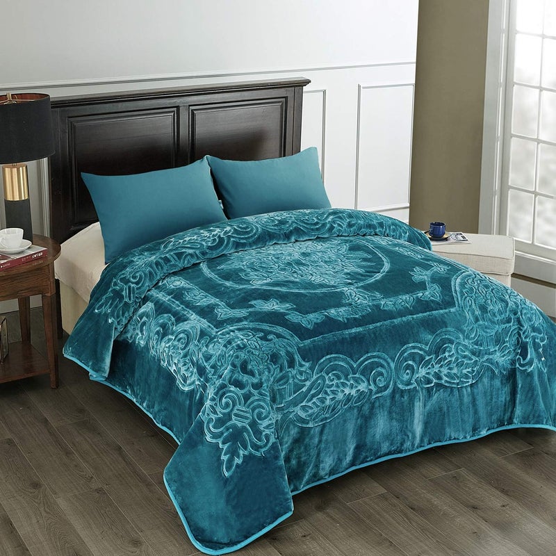 JML Fleece Blanket King Size, Heavy Korean Mink Blanket 85 X 95 Inches- 9 Lbs, Single Ply, Soft and Warm, Thick Raschel Printed Mink Blanket for Autumn,Winter,Bed,Home,Gifts, Teal - Image 1