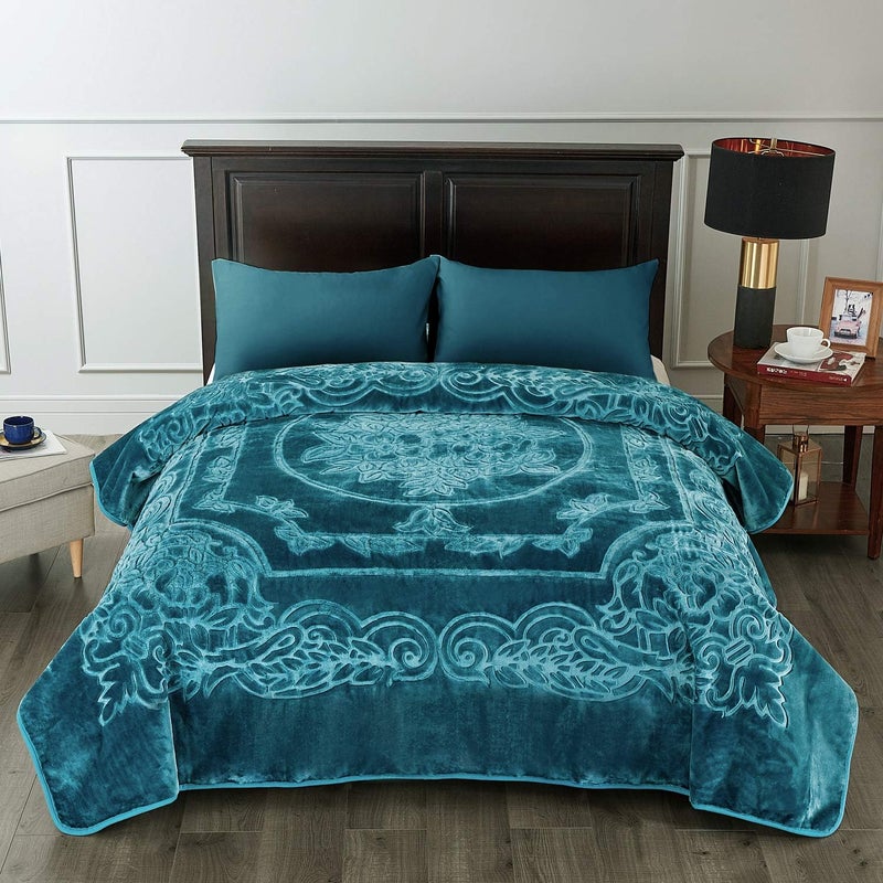 JML Fleece Blanket King Size, Heavy Korean Mink Blanket 85 X 95 Inches- 9 Lbs, Single Ply, Soft and Warm, Thick Raschel Printed Mink Blanket for Autumn,Winter,Bed,Home,Gifts, Teal - Image 2