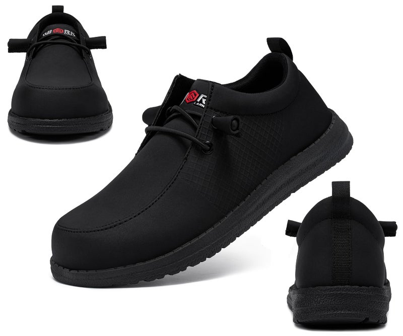 LARNMERN Slip On Steel Toe Shoes Men Lightweight Comfortable Lounging Walking Sneakers Safety Work Steel Toe Loafers (9 Men, Black Leather) - Image 3