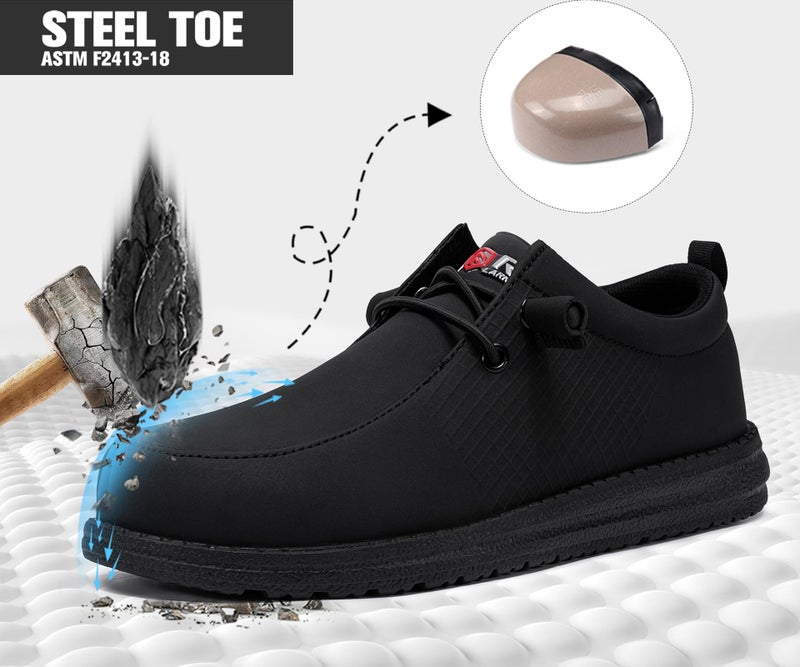 LARNMERN Slip On Steel Toe Shoes Men Lightweight Comfortable Lounging Walking Sneakers Safety Work Steel Toe Loafers (9 Men, Black Leather) - Image 5