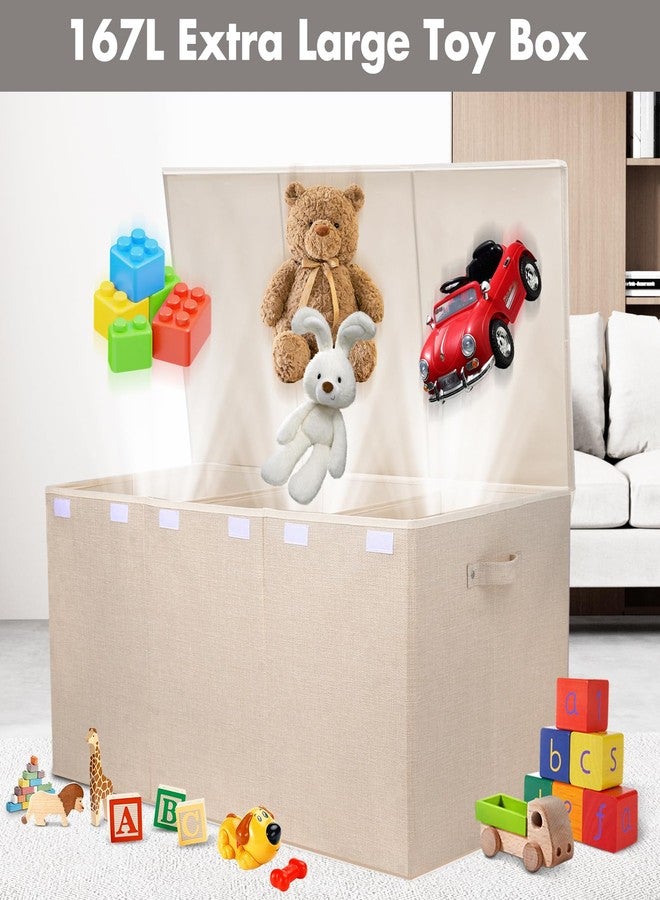 popoly Extra Large Toy Box 167L, Sturdy Toy Storage Chest Organizer Bin Baskets with 2 Removable Divider for Boys, Girls, Kids, Nursery, Bedroom, Playroom, 35.5"x17" x17" (Linen Beige) - Image 2