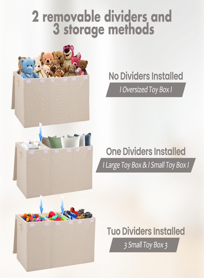 popoly Extra Large Toy Box 167L, Sturdy Toy Storage Chest Organizer Bin Baskets with 2 Removable Divider for Boys, Girls, Kids, Nursery, Bedroom, Playroom, 35.5"x17" x17" (Linen Beige) - Image 3