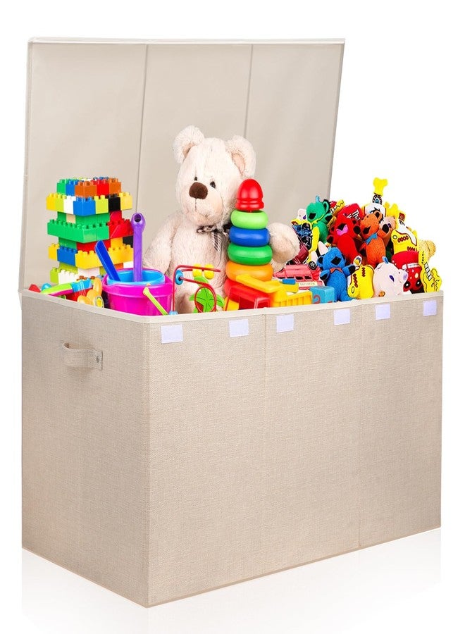 popoly Extra Large Toy Box 167L, Sturdy Toy Storage Chest Organizer Bin Baskets with 2 Removable Divider for Boys, Girls, Kids, Nursery, Bedroom, Playroom, 35.5"x17" x17" (Linen Beige) - Image 1