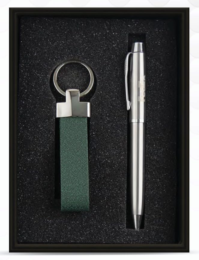 Generic Premium Metal Pen and Green Keychain Gift Set 2Piece Business Accessory Set in Presentation Box