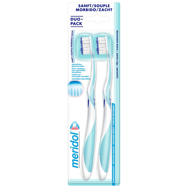 meridol Toothbrush Gum Protection Soft Pack of 2 - Manual Toothbrush for Gentle Cleaning of Teeth on The Gum Line - Image 1