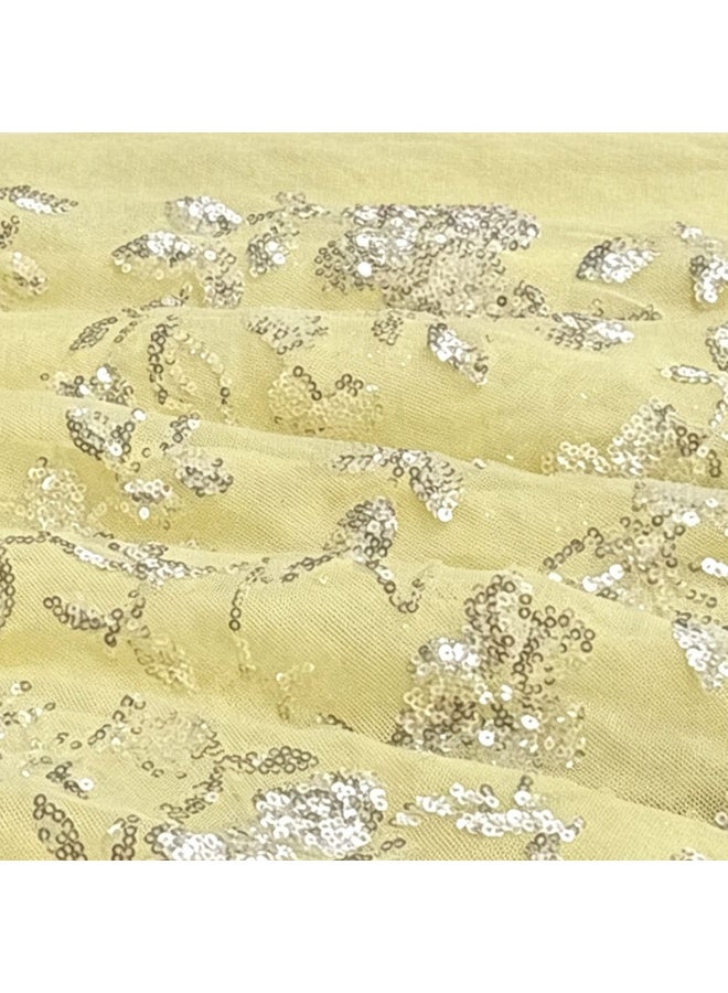 Yellow Glitter Sequin Fabric 1m Length ×1.3m Width, Sequin Cloth for Costume & Dress Sewing, Wedding Backdrop, Tablecloth, Table Runner & Home Party Decoration - Image 1