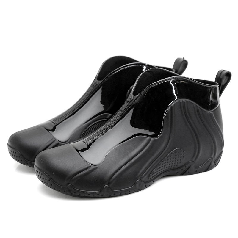 Mens Short Boot Fashion Comfortable Outdoor PVC Rain Shoes All Black 