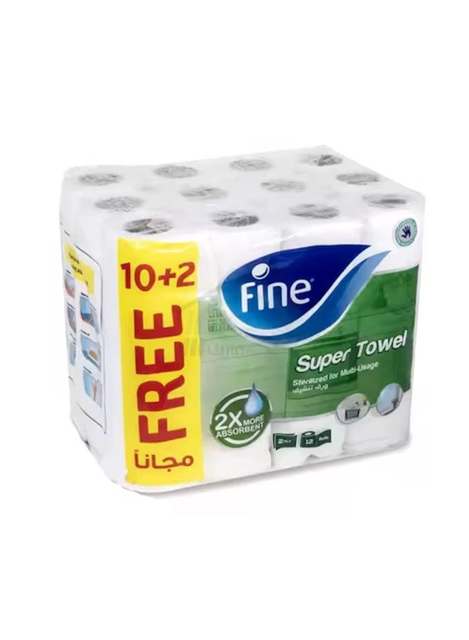 فاين مناديل سوبر تاول برو، عالية الامتصاص، معقمة، 8+4، عبوة من 12 قطعة، 60 منديل أبيض - Image 1