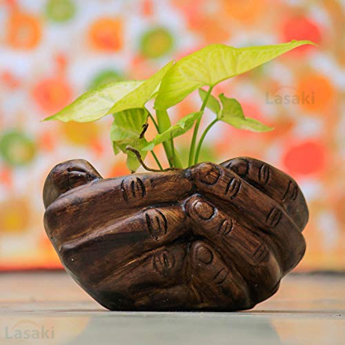 Lasaki Hand Antique Hand-Shaped Flower Planter for Indoor & Outdoor Plants | Decorative Balcony, Garden & Office Succulent Pot | Unique Designer Gamla Plant Holder (18cm X 16cm X 9cm) - Image 1
