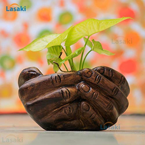 Lasaki Hand Antique Hand-Shaped Flower Planter for Indoor & Outdoor Plants | Decorative Balcony, Garden & Office Succulent Pot | Unique Designer Gamla Plant Holder (18cm X 16cm X 9cm) - Image 5