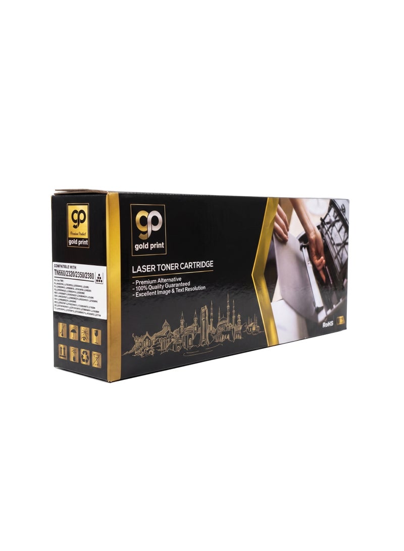 طباعة الذهب Gold Print Premium Toner Cartridge TN660, 2320, 2350, 2380 Compatible For  Brother HL-L2300D, HL-L2365DW, HL-L2340DW, HL-L2320D, HL-L2360DW, HL-L2380DW, HL-L2360DN, HL-L2300DR,  HL-L2340DWR, HL-L2360DNR, HL-L2365DWR, DCP-L2500D, DCP-L2520DW, DCP-L2540DN, DCP-L2520D, DCP-L2540DW, DCP-L2560DW, DCP-L2500DR, DCP-L2520DWR, DCP-L2540DNR, DCP-L2560DWR, MFC-L2700D, MFC-L2700DW, MFC-L2720DW, MFC-L2740DW, MFC-L2740DWR, MFC-L2720DWR, MFC-L2700DWR, HL-L2366DW, HL-L2361DN, HL-L2321D, MFC-L2701DW, DCP-L2520D, MFC-L2701D, Toner: Refined toner is infinitely close to original toner to achieve high color printing. - Image 1