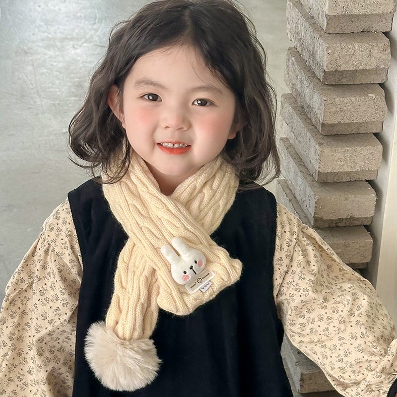 Ins Cute Rabbit ~ Children'S Scarf Baby Boys And Girls Warm Neck Knitted Twist Scarf Cold-Proof Scarf - Image 2