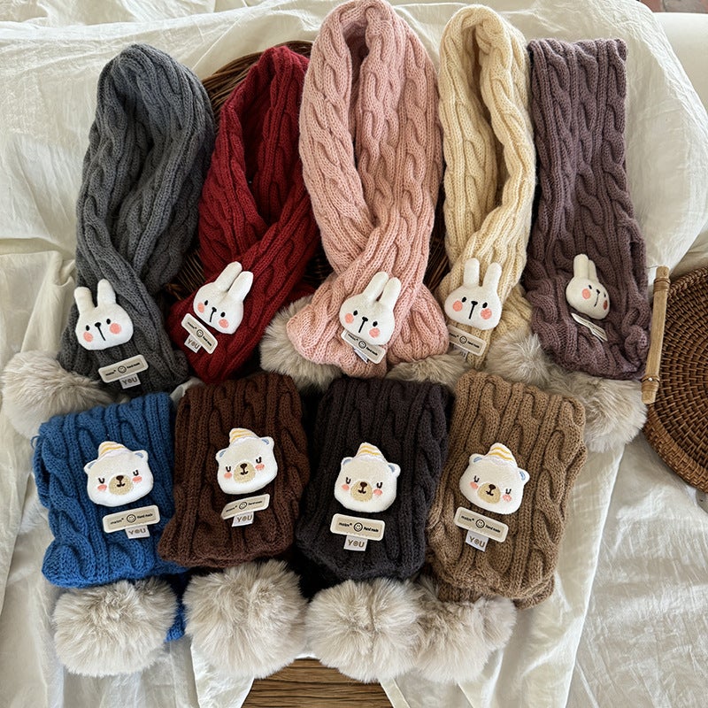 Ins Cute Rabbit ~ Children'S Scarf Baby Boys And Girls Warm Neck Knitted Twist Scarf Cold-Proof Scarf - Image 3