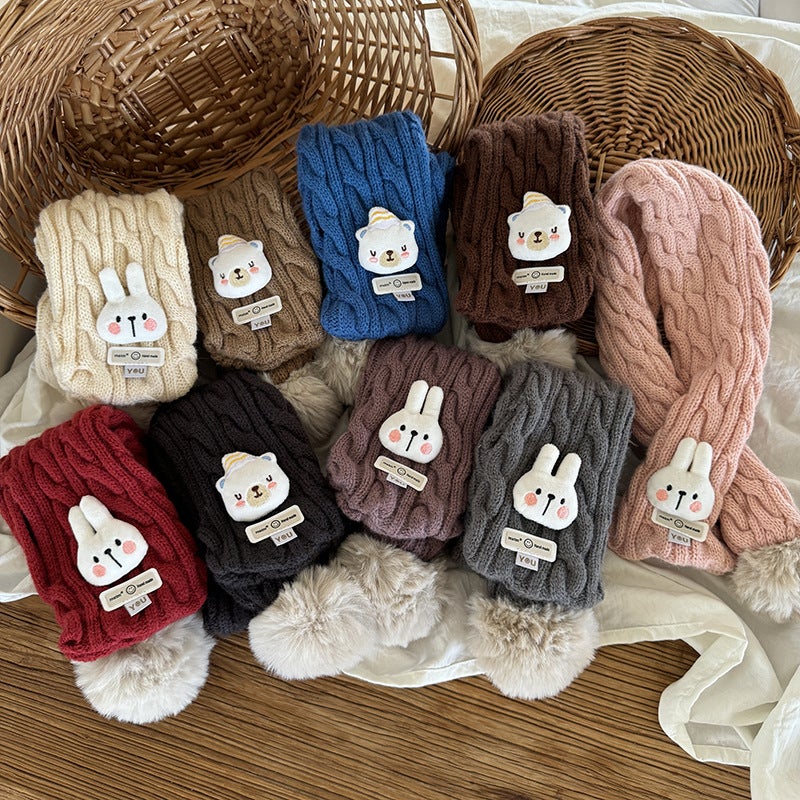 Ins Cute Rabbit ~ Children'S Scarf Baby Boys And Girls Warm Neck Knitted Twist Scarf Cold-Proof Scarf - Image 4
