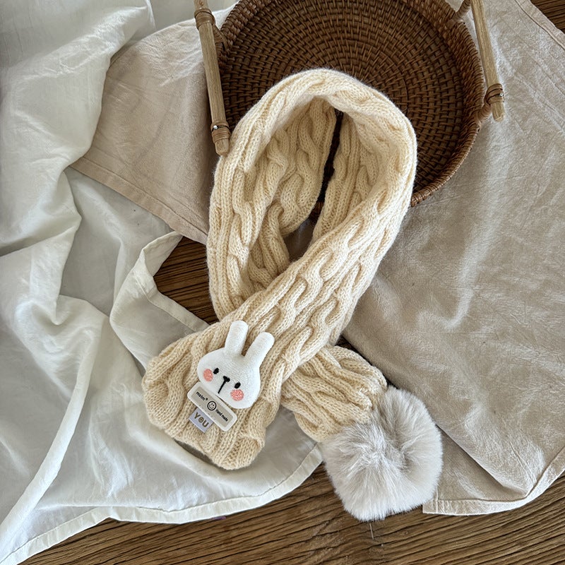 Ins Cute Rabbit ~ Children'S Scarf Baby Boys And Girls Warm Neck Knitted Twist Scarf Cold-Proof Scarf - Image 1