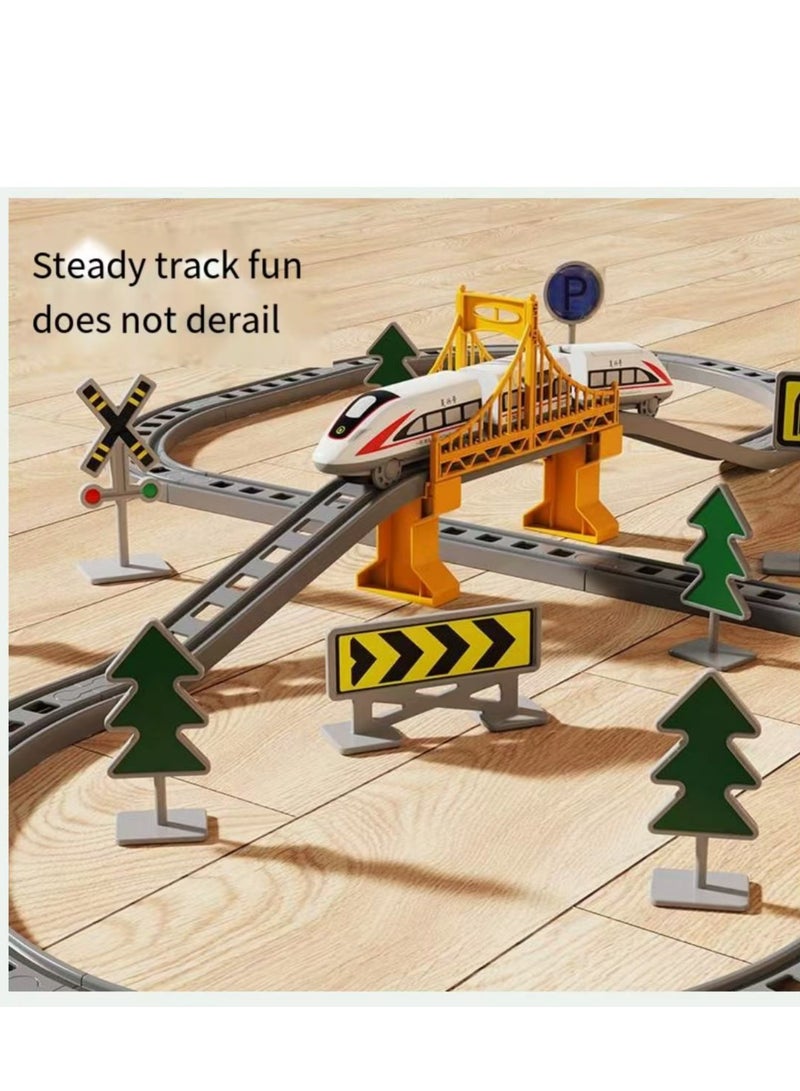 119pcs Kids Electric Train Set with Track, Railway Bridge, Traffic Signs, 2 Trains, Educational Building Toy  Toy Gifts for 3 4 5 6 7 8 Years old  - Image 2