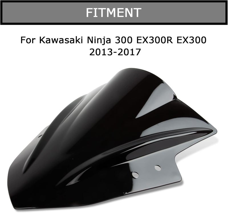 psler Windscreen Windshield Double Bubble for Ninja EX300R 2013-2017 - Black - Image 2