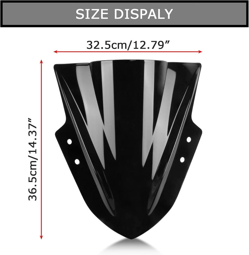 psler Windscreen Windshield Double Bubble for Ninja EX300R 2013-2017 - Black - Image 3