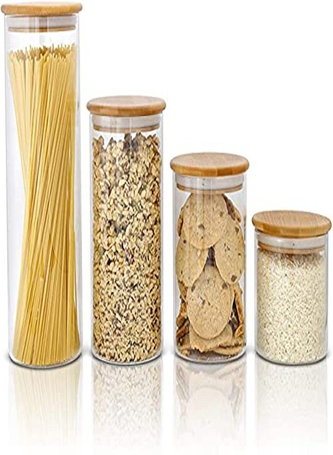 Simpli-Magic 79391 Glass Food Storage Containers with Bamboo Lids (Set of 4) Kitchen Canisters - Candy, Cookie, Rice, Spice Jars, Sugar, Flour Container - Airtight Food Jar for Pantry - Image 1