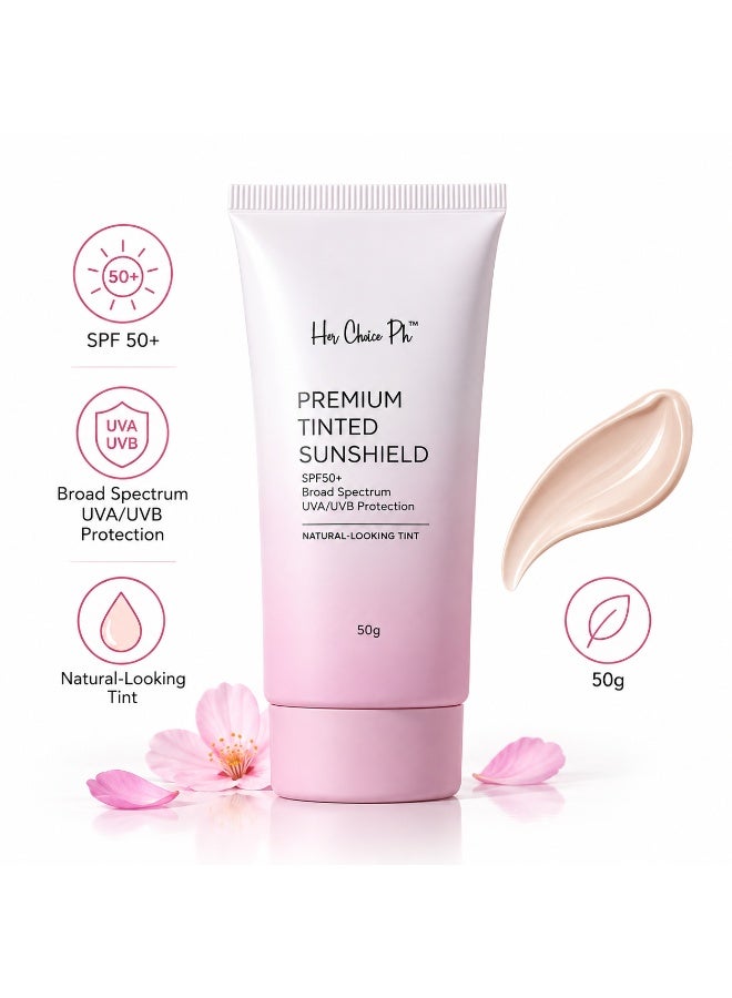 Her Choice PH Premium Tinted Sunshield SPF 50+ Broad Spectrum UVA/UVB – Natural-Looking Tint – 50g - Image 5