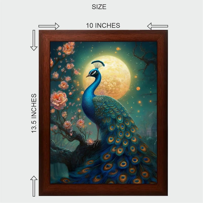 Vastu Peacock Painting Digital Reprint Trendy Fancy Room Home Office Wall Decoration With Brown Painting (10Inches X 13.5Inches) - Engineered Wood - Image 2