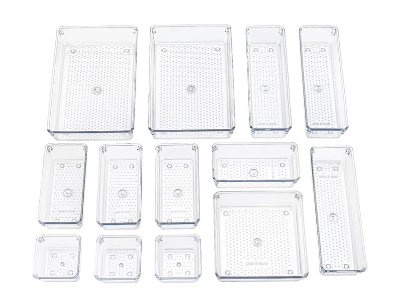 ROKTRY Drawer Organizer Set Dresser Desk Drawer Dividers,Multipurpose Plastic Storage Bins For Bathroom Vanity Cosmetic Makeup, Jewelries, Kitchen Gadgets And Office Accessories 13 psc - Image 1