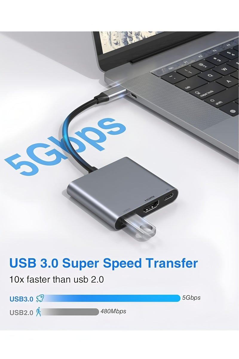 فليفيو محول USB-C إلى HDMI (4K) USB 3.0 وType-C أنثى لأجهزة MacBook وChromebook - Image 3