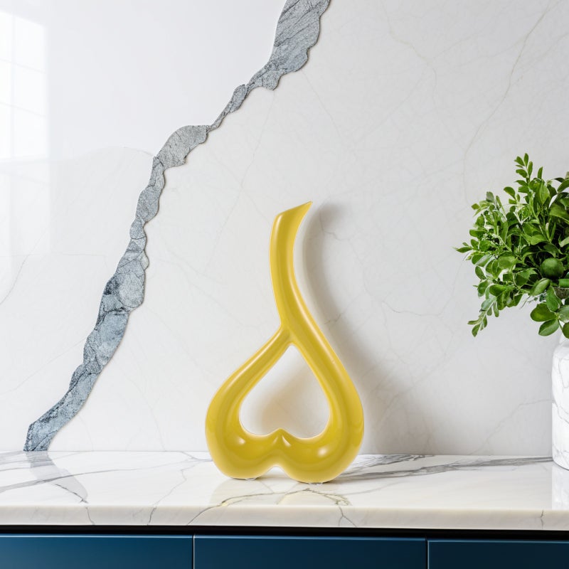 1pc Ceramic Flower Receptacle Heart-shaped Ornament Flower Vase Ceramic Adornment Home Decoration (Yellow) - Image 3