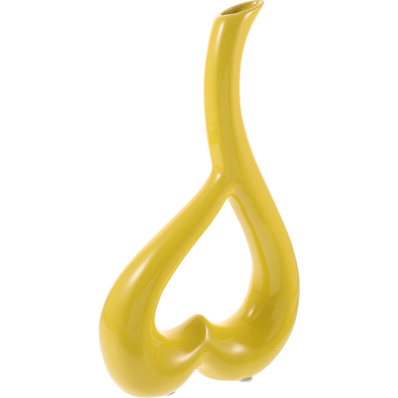 1pc Ceramic Flower Receptacle Heart-shaped Ornament Flower Vase Ceramic Adornment Home Decoration (Yellow) - Image 5