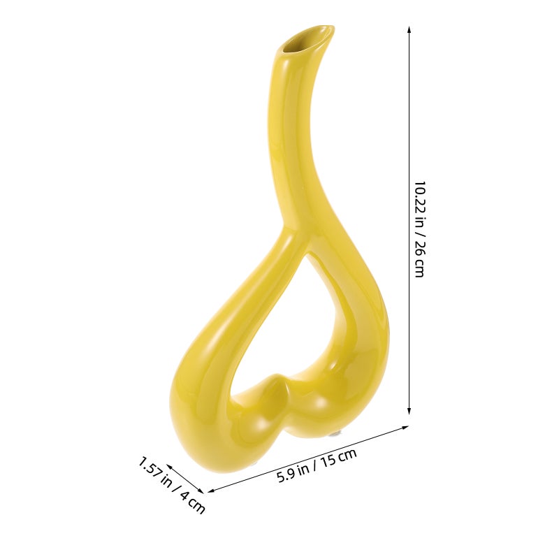 1pc Ceramic Flower Receptacle Heart-shaped Ornament Flower Vase Ceramic Adornment Home Decoration (Yellow) - Image 2