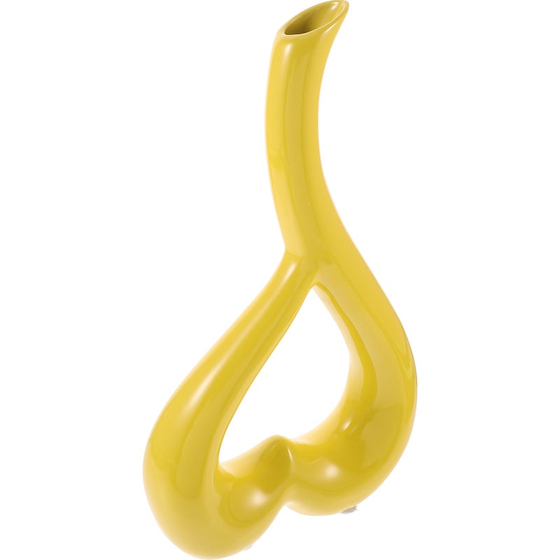 1pc Ceramic Flower Receptacle Heart-shaped Ornament Flower Vase Ceramic Adornment Home Decoration (Yellow) - Image 4