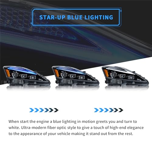 VLAND LED Headlights Compatible with Lexus IS250/ IS250C IS350 IS350C IS220d 2006-2012, ISF 2008-2014 Front Lamps w/Projector w/Amber Reflector - Image 5