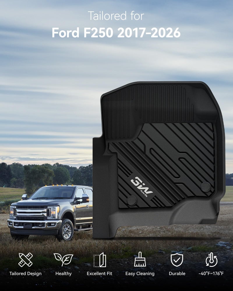 3W Floor Mats Fit for Ford F250 F350 F450 F550 2017-2025 2026 Super Duty Crew Cab Bucket Seat with Under Seat Storage, All Weather TPE Custom Fit F 250 Floor Liner(Not for Vinyl Floor), Upgraded - Image 2