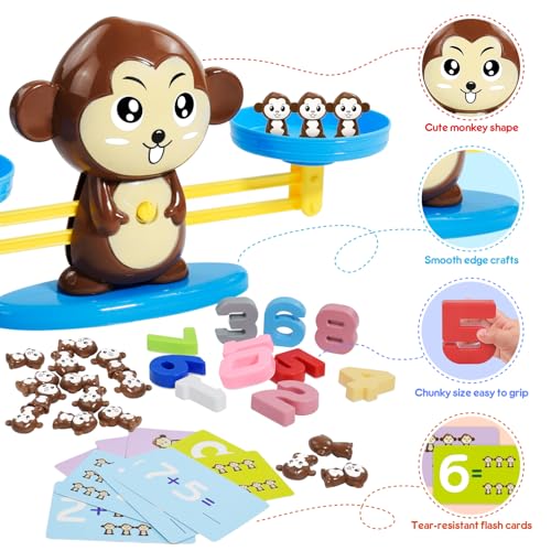 BAKAM Monkey Balance Scale Toy Number Counting Blocks Games Montessori Math Games for Kids 57 Preschool Kindergarten Learning Activities STEM Educational Toys for 3 Year Old - Image 5
