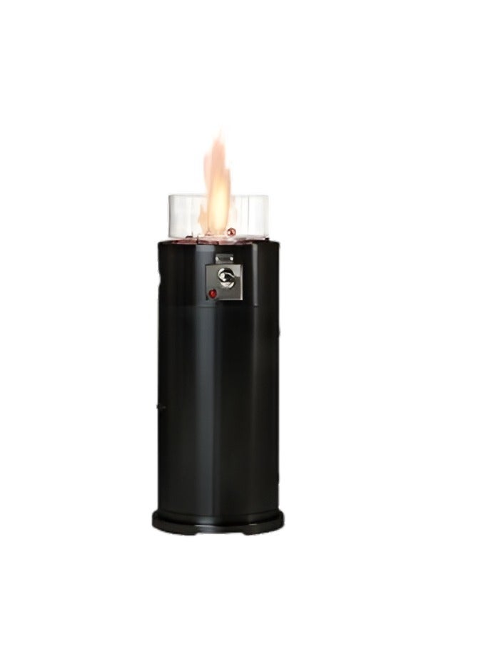 Black Column Gas Patio Heater Fire Pit – 10KW Outdoor Heater with Wind Guard, Lava Rocks, Gas Hose, Regulator & Waterproof Cover | Fits 10–13Kg Cylinders - Image 1