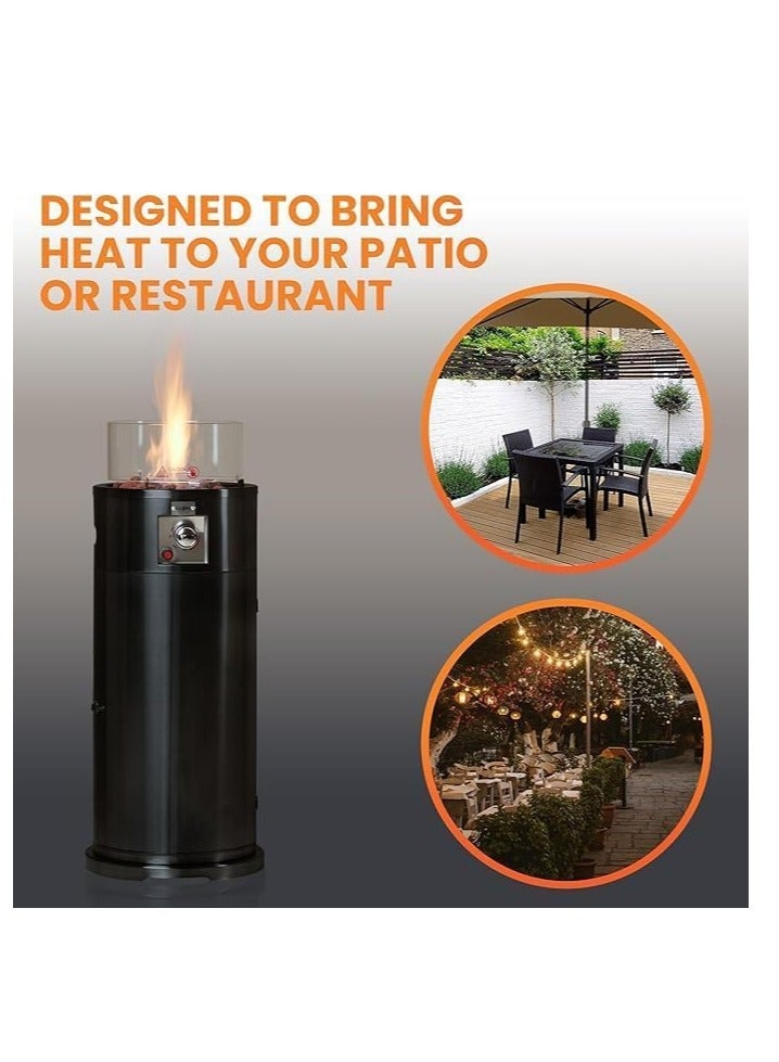Black Column Gas Patio Heater Fire Pit – 10KW Outdoor Heater with Wind Guard, Lava Rocks, Gas Hose, Regulator & Waterproof Cover | Fits 10–13Kg Cylinders - Image 4