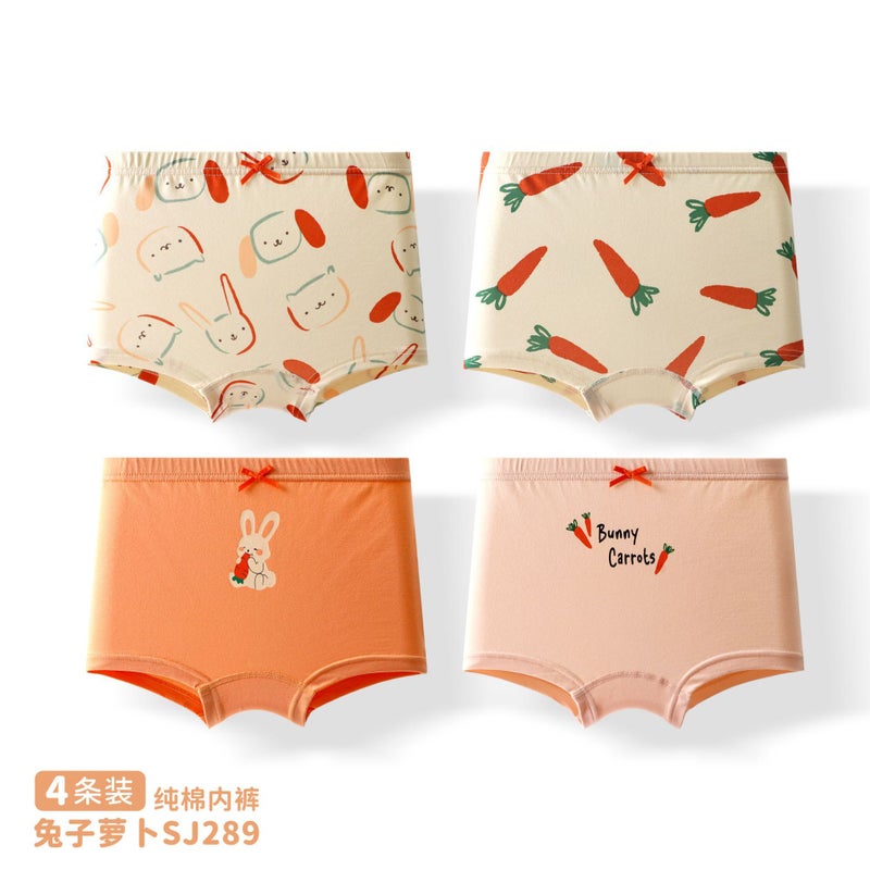 Girls Cotton Underwear Cartoon Print Antibacterial Rabbit carrot [pure cotton antibacterial 4 pack] 