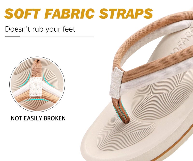 COFACE Flip Flops for Women with Arch Support Comfortable Yoga Mat Woman Beach Sandals Lightweight Orthopedic Womens Flip-Flop Slip On Summer Thong-Sandal Outdoor Size 8 white - Image 5