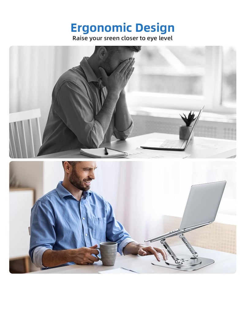 Adjustable Laptop Stand for Desk Ergonomic Laptop with 360 Degree Rotating Base Folding Notebook Compatible with Mac Air Pro Dell XPS and More 10-17 Inch Laptops Silver - Image 2