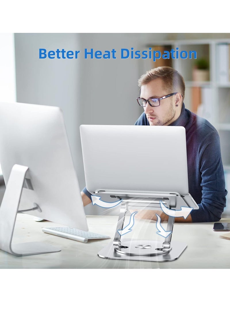 Adjustable Laptop Stand for Desk Ergonomic Laptop with 360 Degree Rotating Base Folding Notebook Compatible with Mac Air Pro Dell XPS and More 10-17 Inch Laptops Silver - Image 3