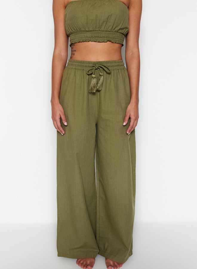 trendyol Green Woven Flamed Cotton Blouse Trousers Beach Set - Image 3