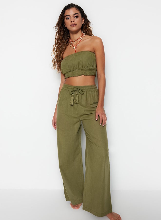 trendyol Green Woven Flamed Cotton Blouse Trousers Beach Set - Image 2